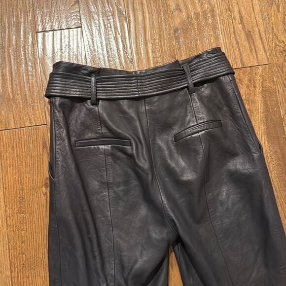 Veronica Beard Kaylee 100% leather brown high rise pants 6 - Picture 10 of 13